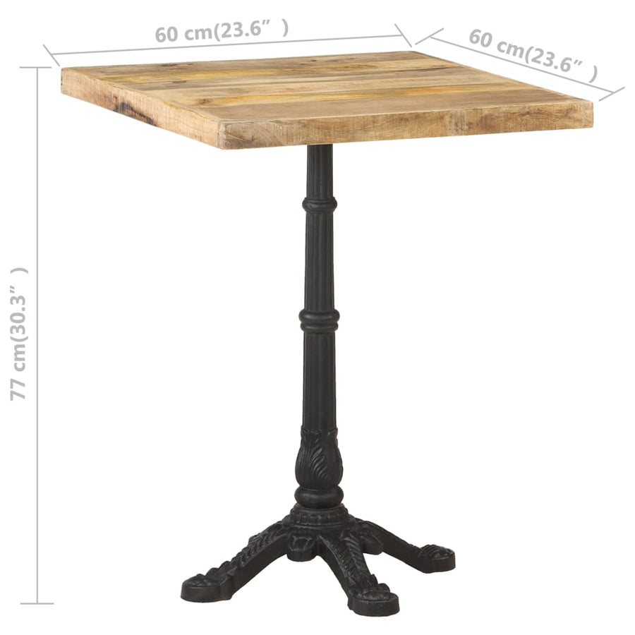 Bistrotafel 60x60x77 cm Ruw mangohout 4 legs Vierkant