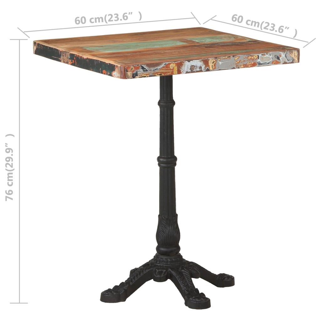 Bistrotafel 60x60x76 cm massief gerecycled hout 4 legs Vierkant