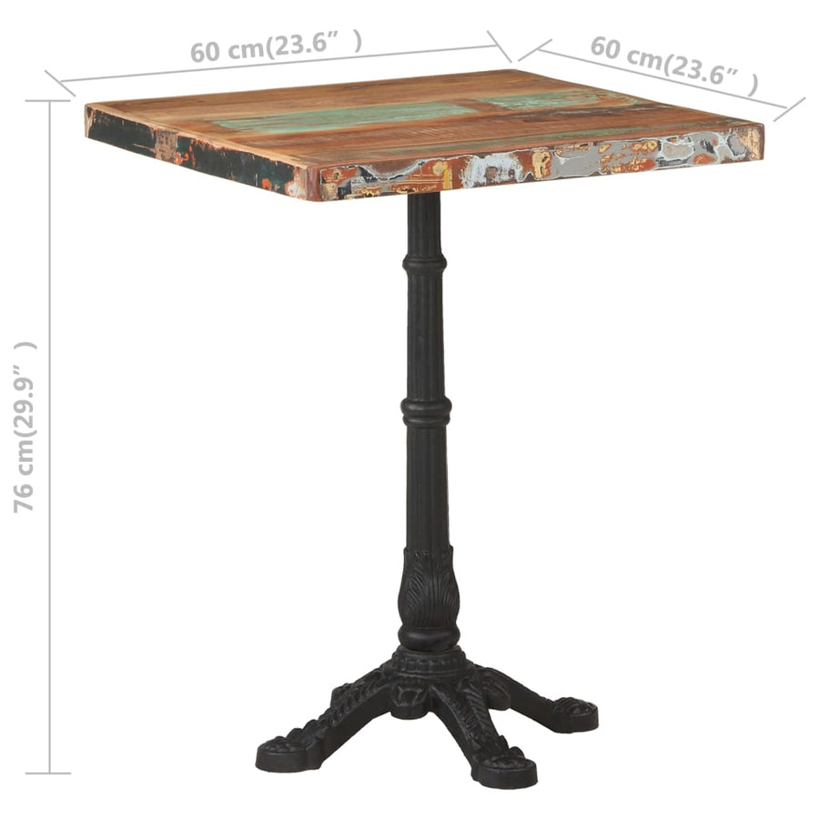 Bistrotafel 60x60x76 cm massief gerecycled hout 4 legs Vierkant