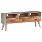 TV cabinet 130x35x51 cm solid rough mango wood grey