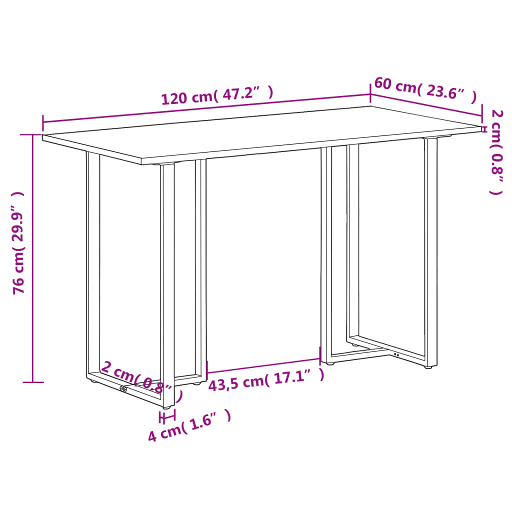 Eettafel 20 Cm 120 x 60 x 76 cm Ruw mangohout