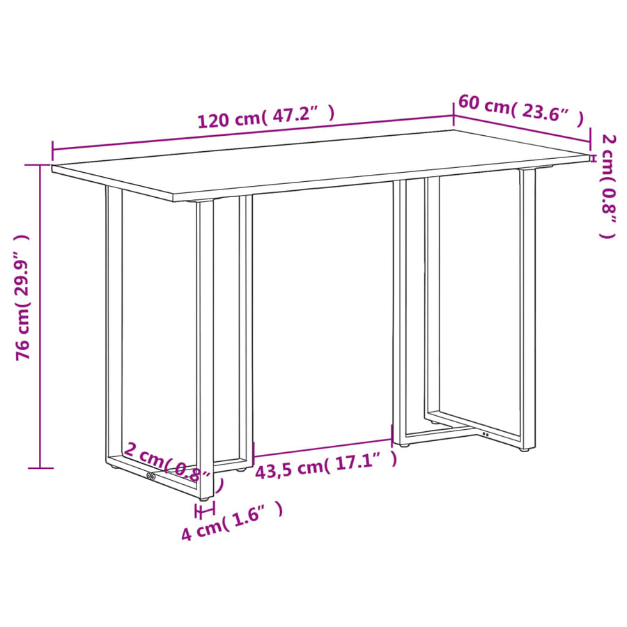 Eettafel 20 Cm 120 x 60 x 76 cm Ruw mangohout