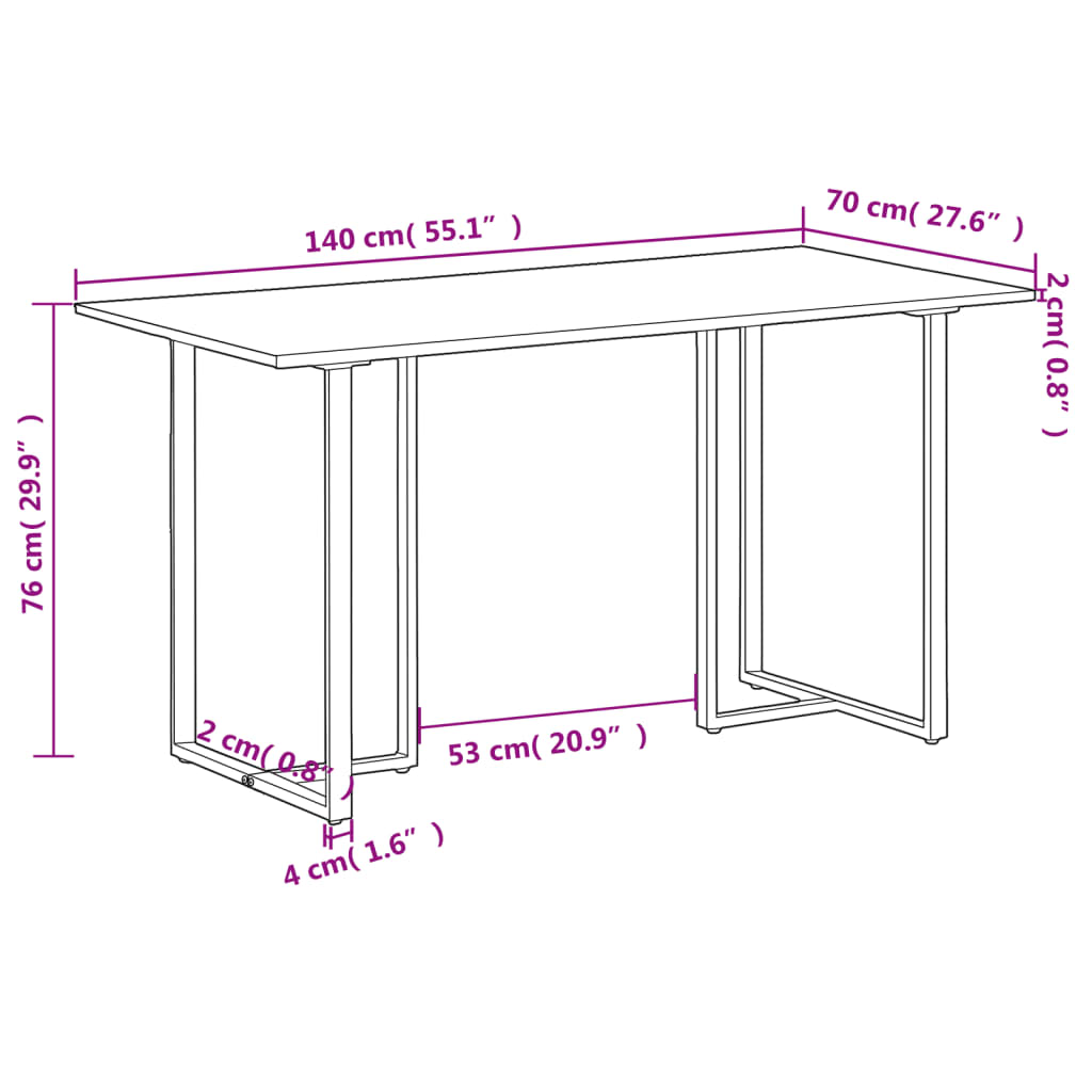 Eettafel 40 Cm 140 x 70 x 76 cm Ruw mangohout