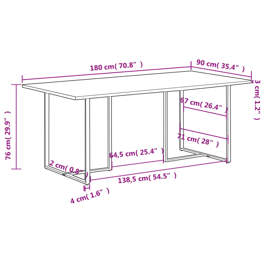 Eettafel 80 Cm 180 x 90 x 76 cm Ruw mangohout