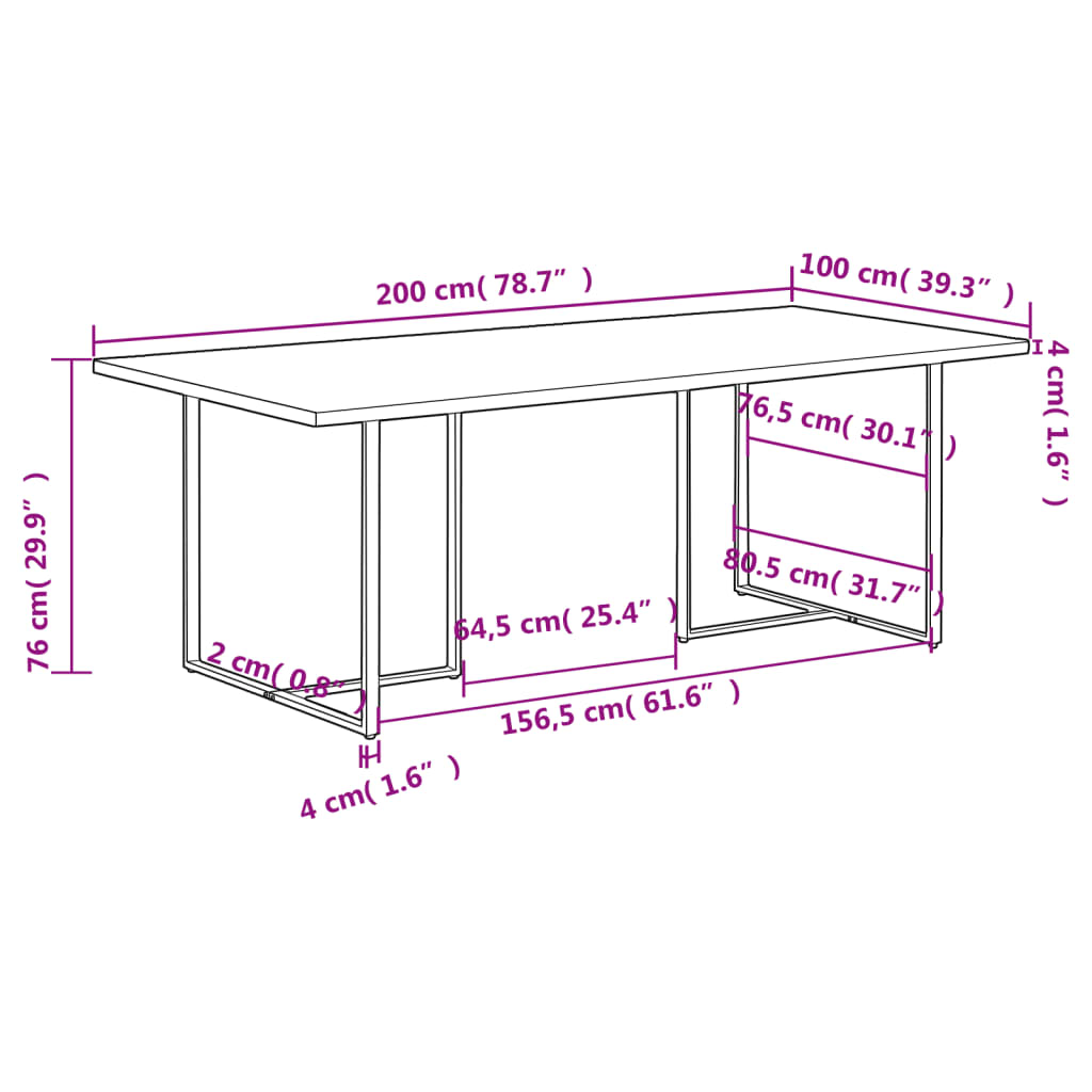 Eettafel 200 Cm 200 x 100 x 76 cm