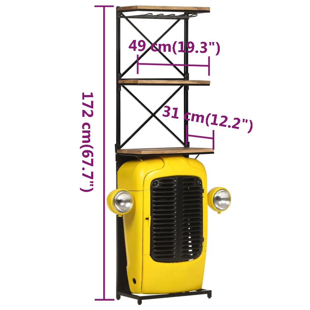 Wijnkast Tractor 49X31X172 Cm Massief Mangohout Geel