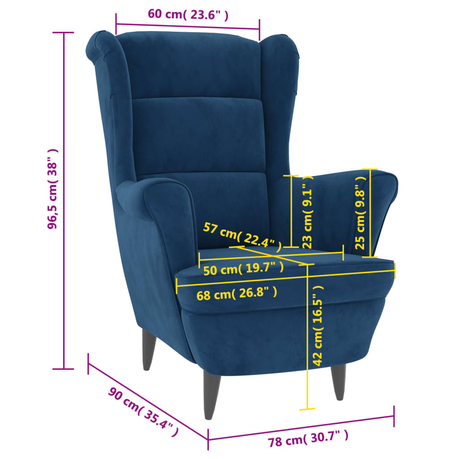 Fauteuil Fluweel Blauw Zonder voetensteun