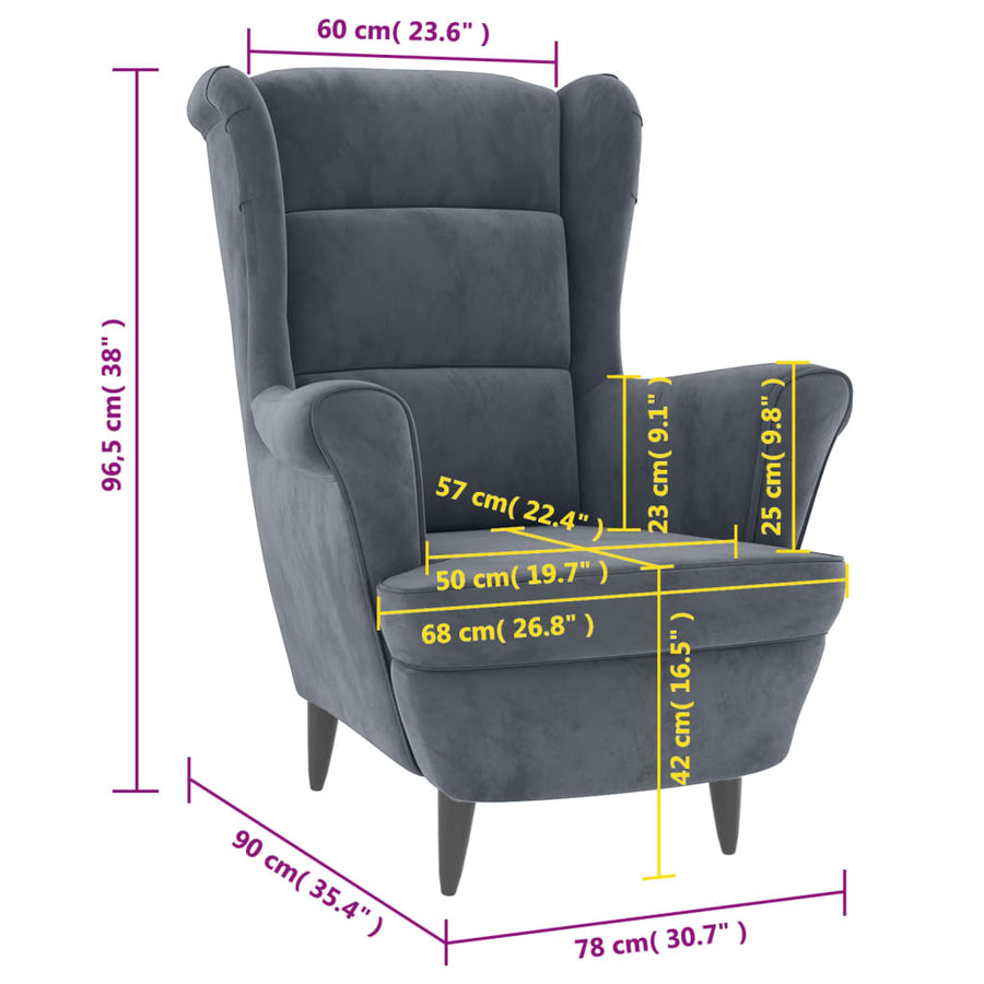 Fauteuil Fluweel Donkergrijs Zonder voetensteun