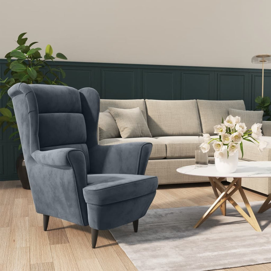 Fauteuil Fluweel Donkergrijs Zonder voetensteun