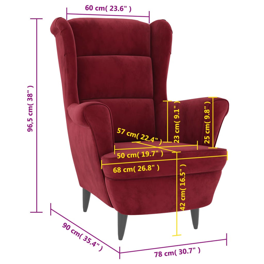 Fauteuil Fluweel Wijnrood Zonder voetensteun