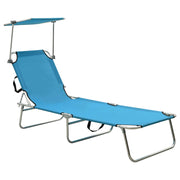 Foldable sun lounger with canopy, steel, turquoise and blue