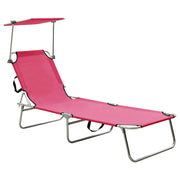 Folding Steel Lounger with Canopy, Magenta