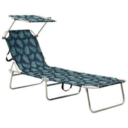 Sun lounger with canopy, foldable, steel, leaf pattern