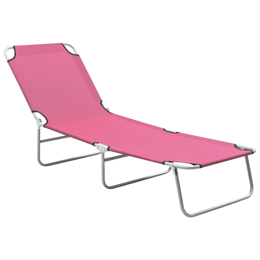 Ligbed Inklapbaar Staal En Stof Roze