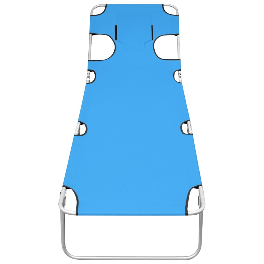 Ligbed inklapbaar met hoofdkussen staal turquoiseblauw