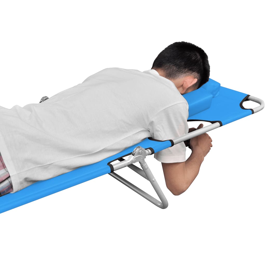 Ligbed inklapbaar met hoofdkussen staal turquoiseblauw