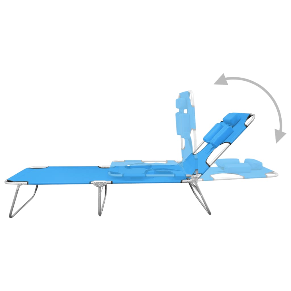 Ligbed inklapbaar met hoofdkussen staal turquoiseblauw