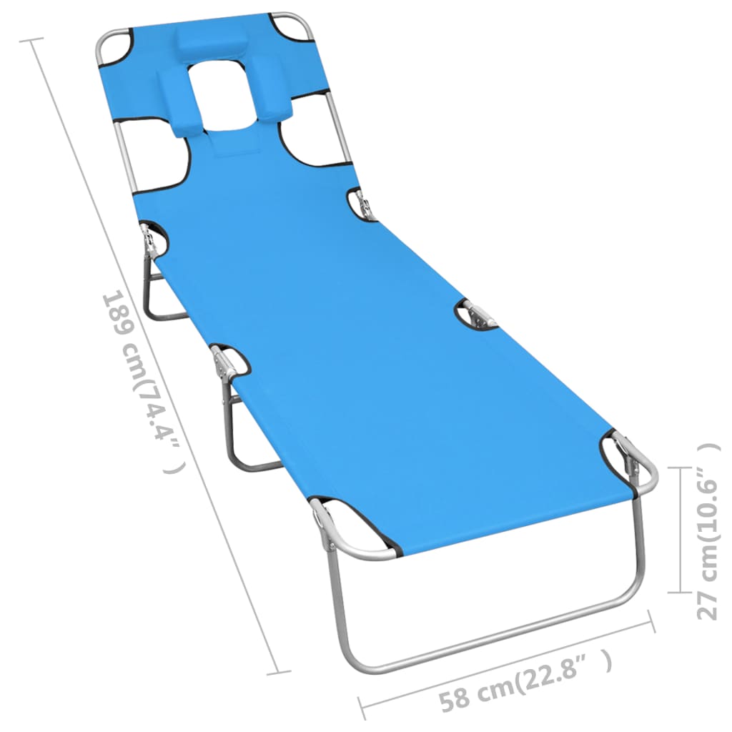 Ligbed inklapbaar met hoofdkussen staal turquoiseblauw