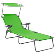 Ligbed met luifel staal groen 188x71,5x27 cm