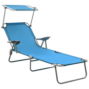 Ligbed met luifel staal blauw 188x71.5x27 cm