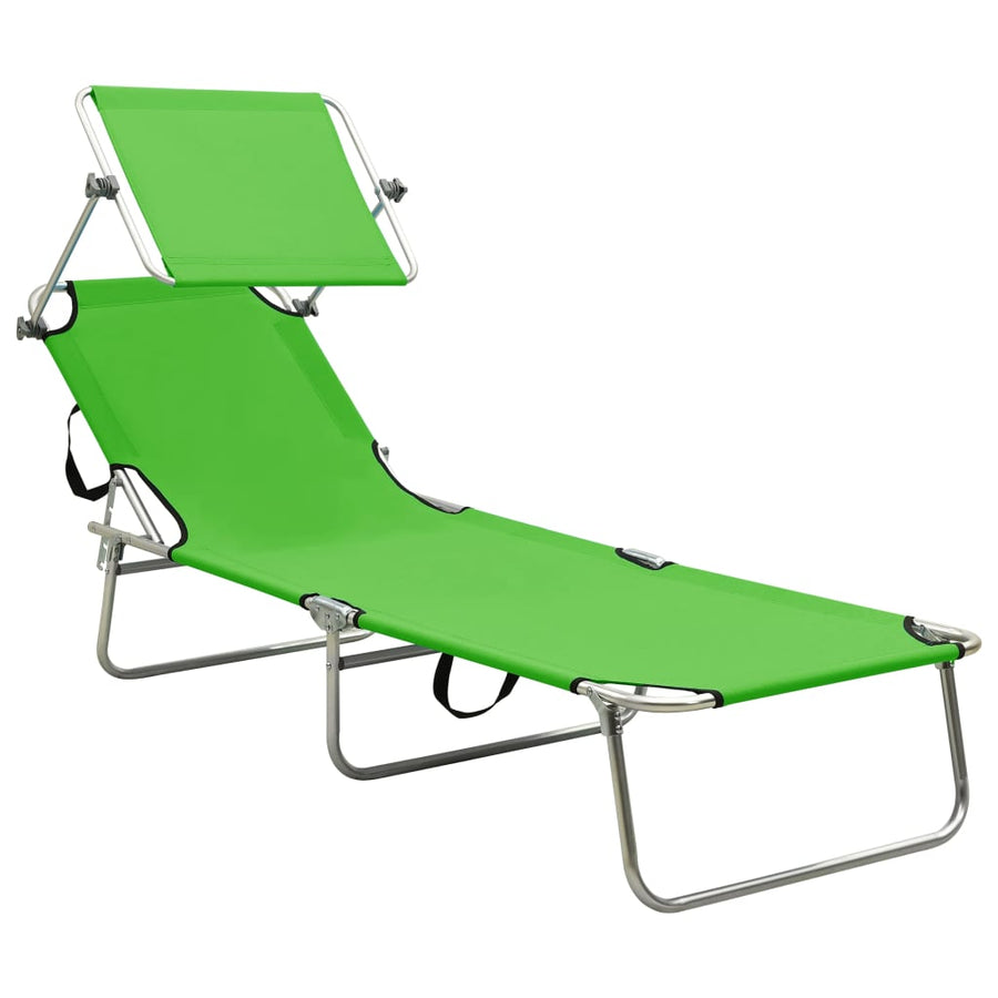Ligbed Inklapbaar Met Luifel Aluminium Groen
