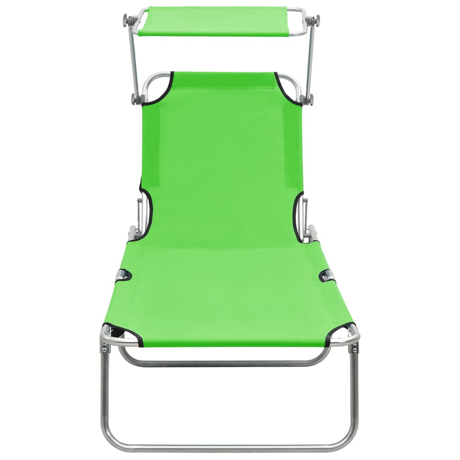 Ligbed Inklapbaar Met Luifel Aluminium Groen