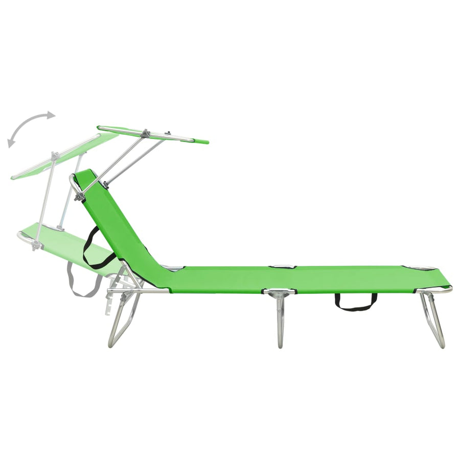 Ligbed Inklapbaar Met Luifel Aluminium Groen