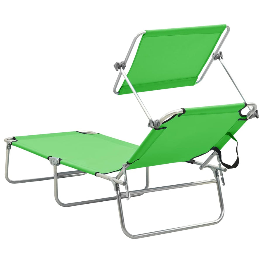 Ligbed Inklapbaar Met Luifel Aluminium Groen