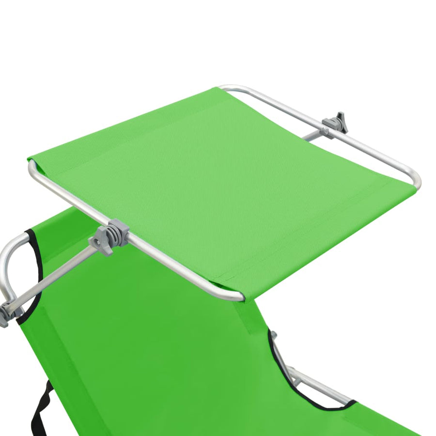 Ligbed Inklapbaar Met Luifel Aluminium Groen