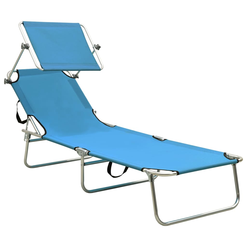 Ligbed Inklapbaar Met Luifel Aluminium Blauw