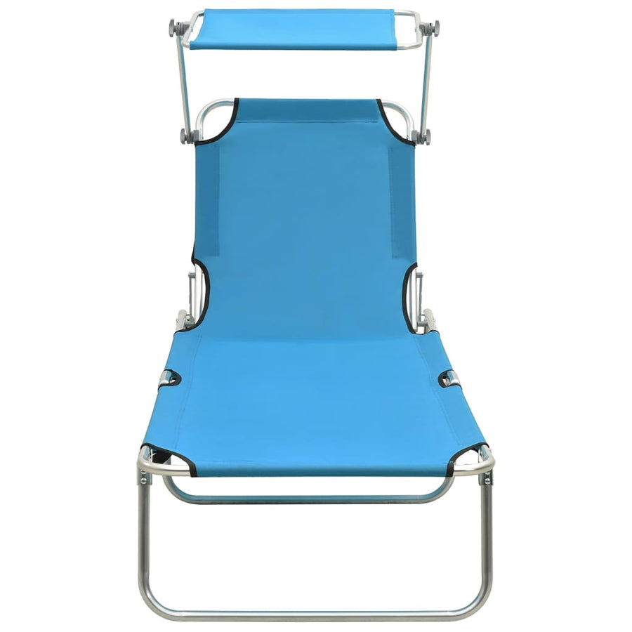 Ligbed Inklapbaar Met Luifel Aluminium Blauw