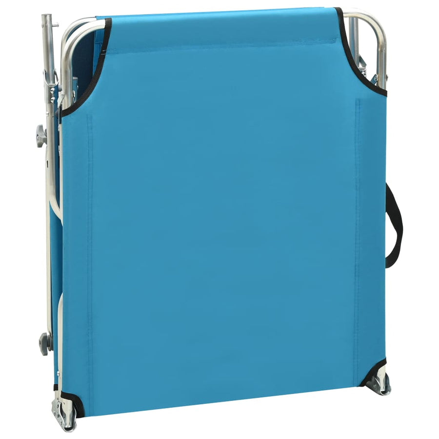 Ligbed Inklapbaar Met Luifel Aluminium Blauw