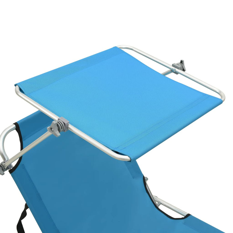 Ligbed Inklapbaar Met Luifel Aluminium Blauw