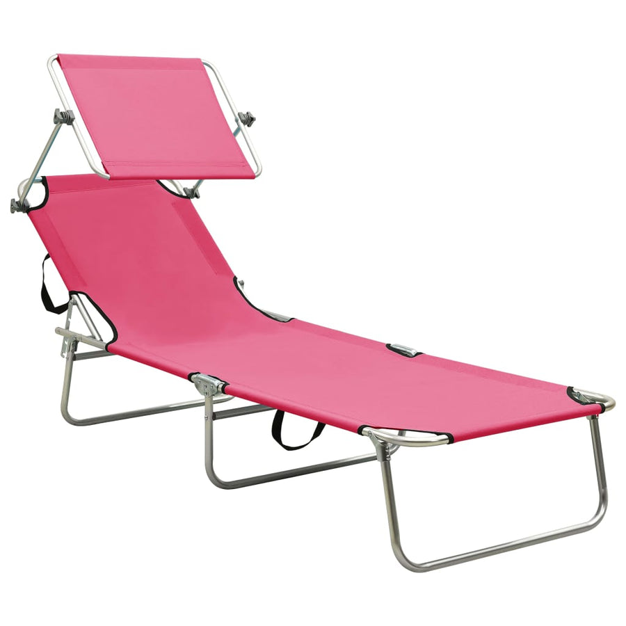 Ligbed Inklapbaar Met Luifel Aluminium Roze 1