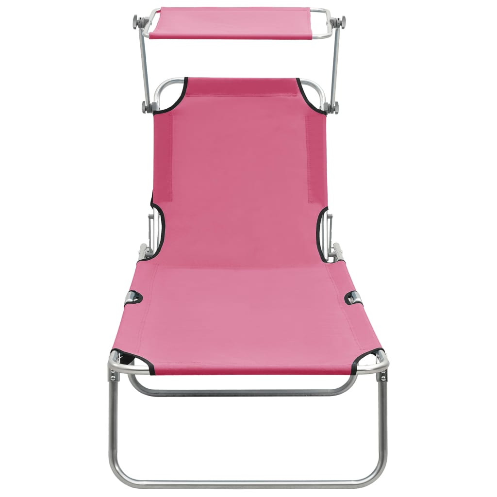 Ligbed Inklapbaar Met Luifel Aluminium Roze 1