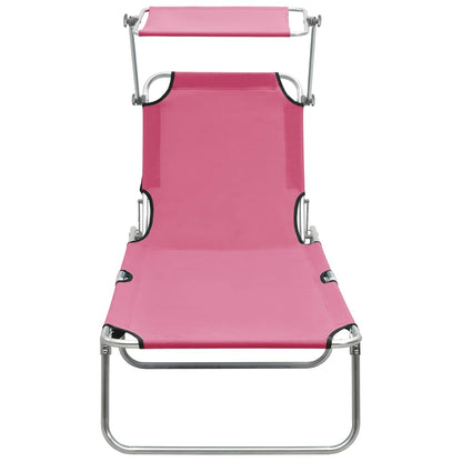 Ligbed Inklapbaar Met Luifel Aluminium Roze 1