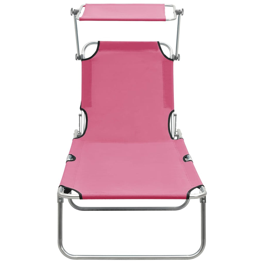 Ligbed Inklapbaar Met Luifel Aluminium Roze 1