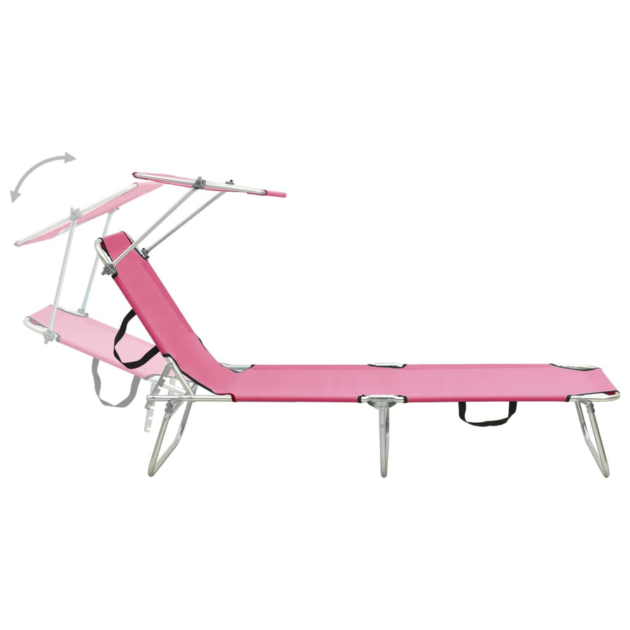 Ligbed Inklapbaar Met Luifel Aluminium Roze 1