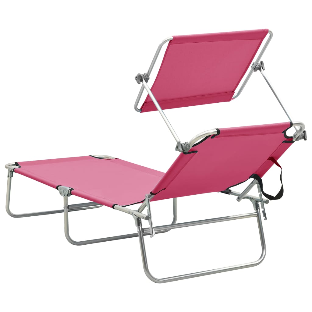Ligbed Inklapbaar Met Luifel Aluminium Roze 1