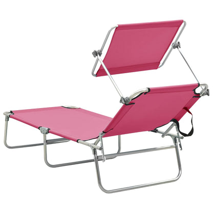 Ligbed Inklapbaar Met Luifel Aluminium Roze 1