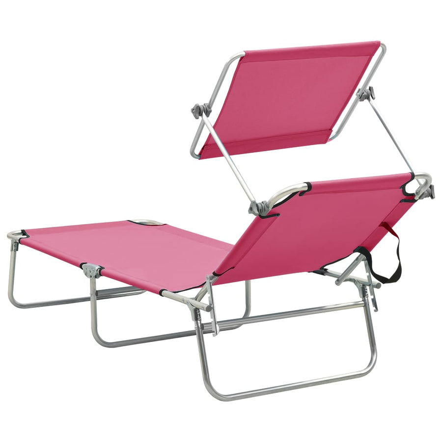 Ligbed Inklapbaar Met Luifel Aluminium Roze 1