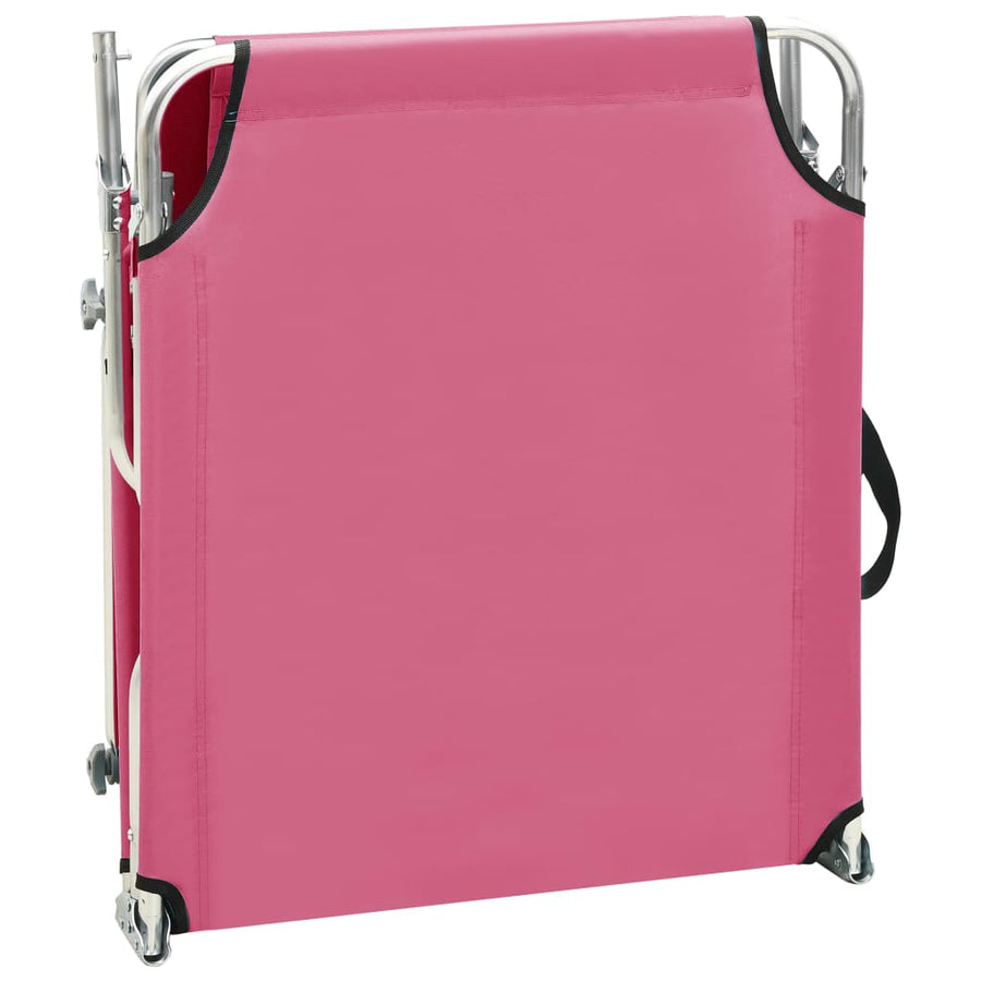 Ligbed Inklapbaar Met Luifel Aluminium Roze 1