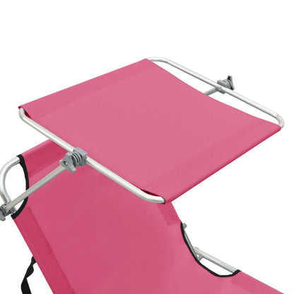 Ligbed Inklapbaar Met Luifel Aluminium Roze 1