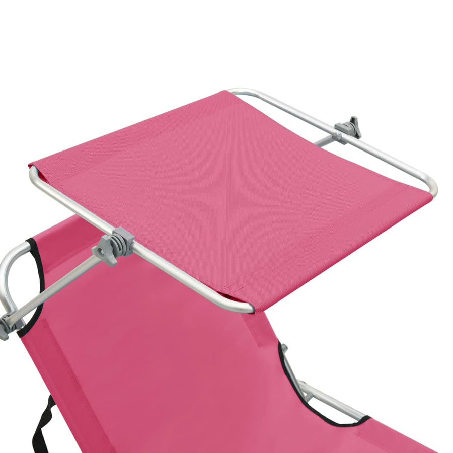 Ligbed Inklapbaar Met Luifel Aluminium Roze 1