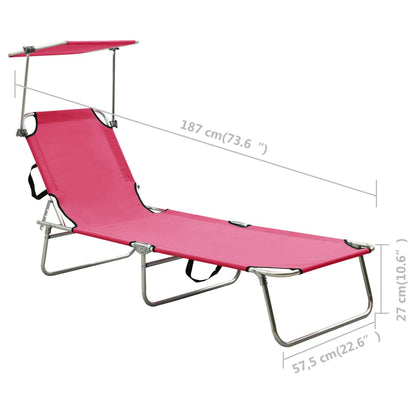 Ligbed Inklapbaar Met Luifel Aluminium Roze 1