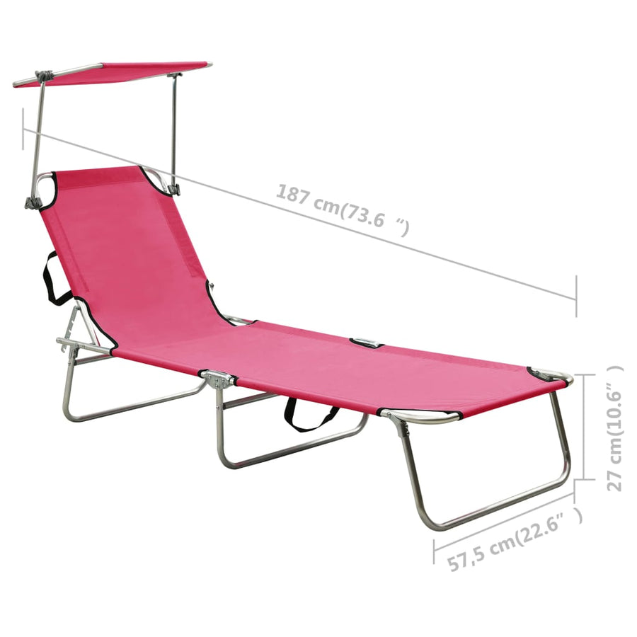 Ligbed Inklapbaar Met Luifel Aluminium Roze 1