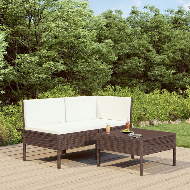 3-Delige Loungeset Met Kussens Poly Rattan Bruin