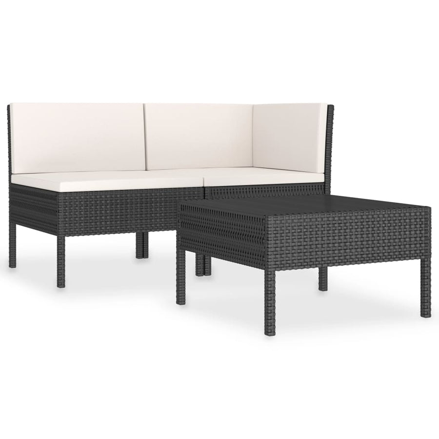 3-Delige Loungeset Met Kussens Poly Rattan Zwart en wit