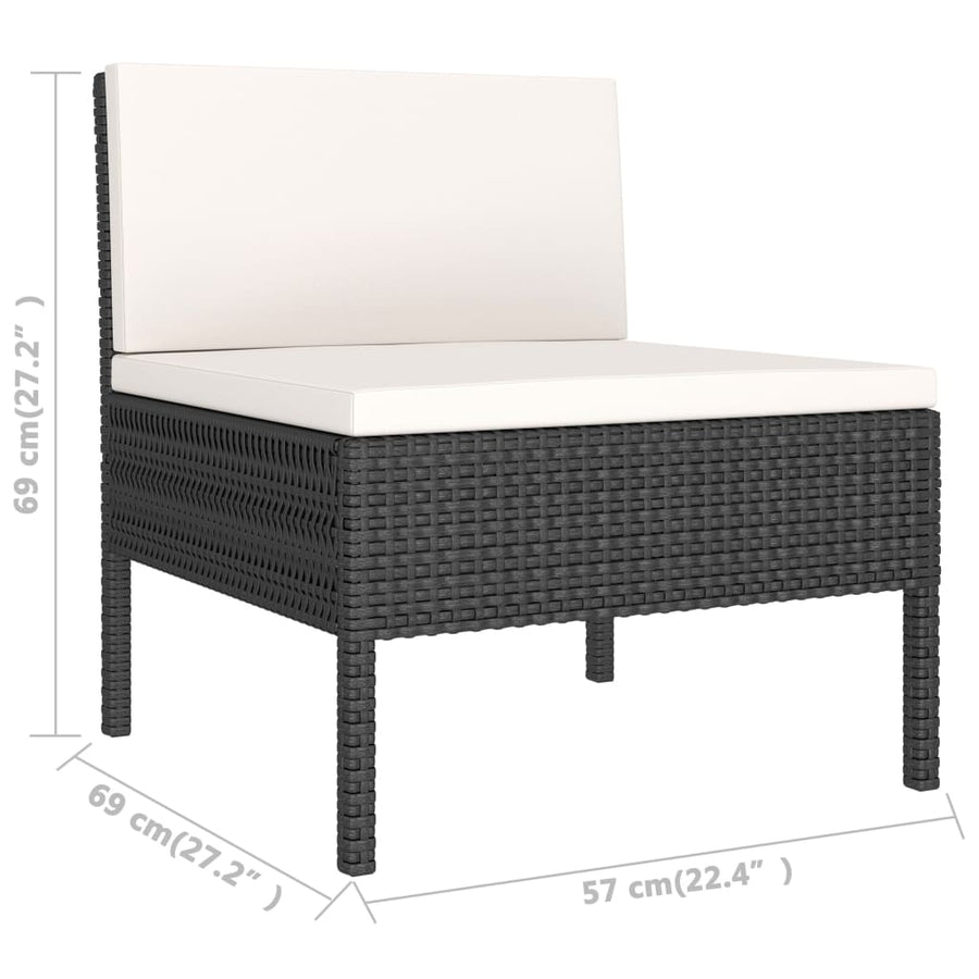 3-Delige Loungeset Met Kussens Poly Rattan Zwart en wit