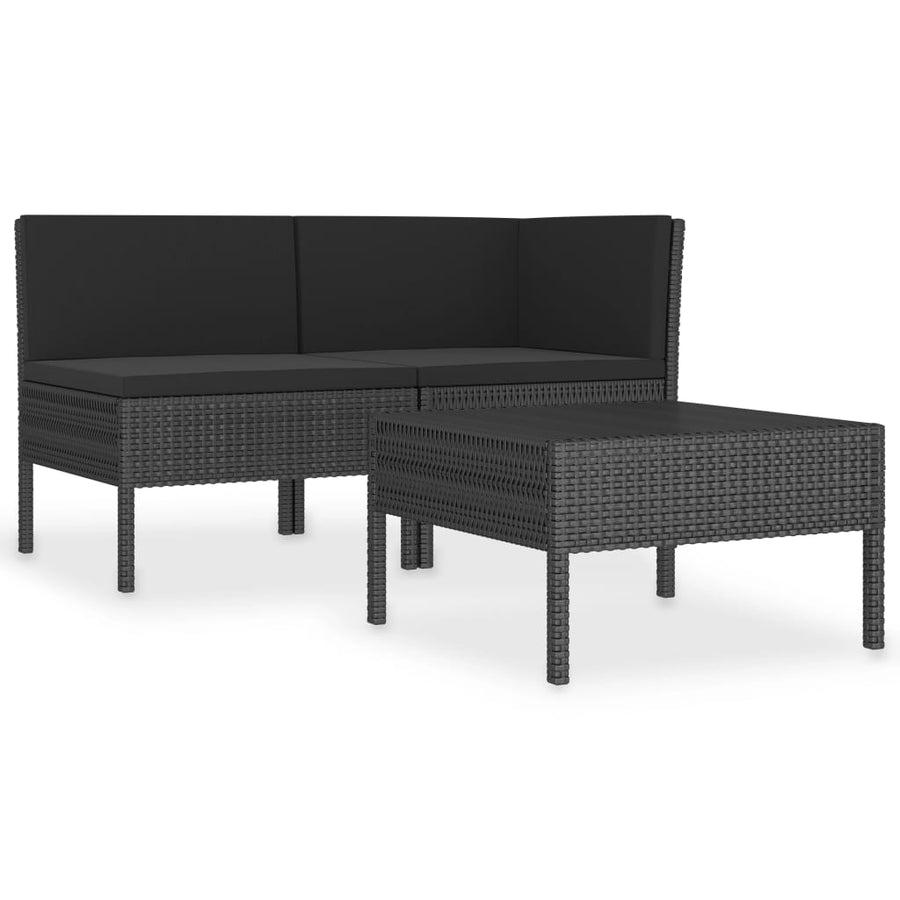 3-Delige Loungeset Met Kussens Poly Rattan Zwart